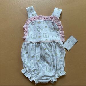 Boutique Baby Loren Pink and White Ruffled Romper - Easter Bunny - 3-6 months